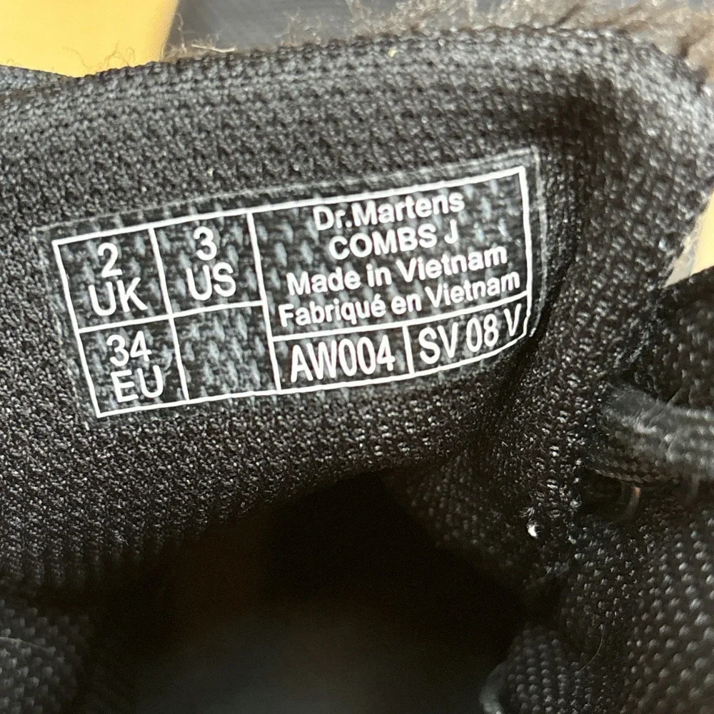 Doc Dr‎ Martens Boots Combat Lace Up Black Canvas Zip Youth Kids Size 3 Combs J